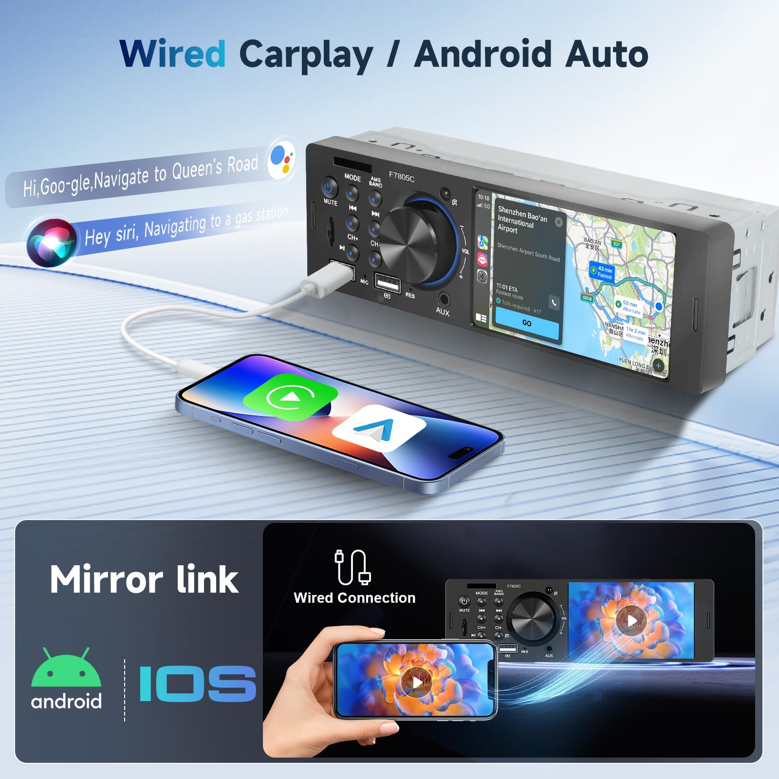 Amazon.com: Hodozzy Single Din Car Stereo with CarPlay Android